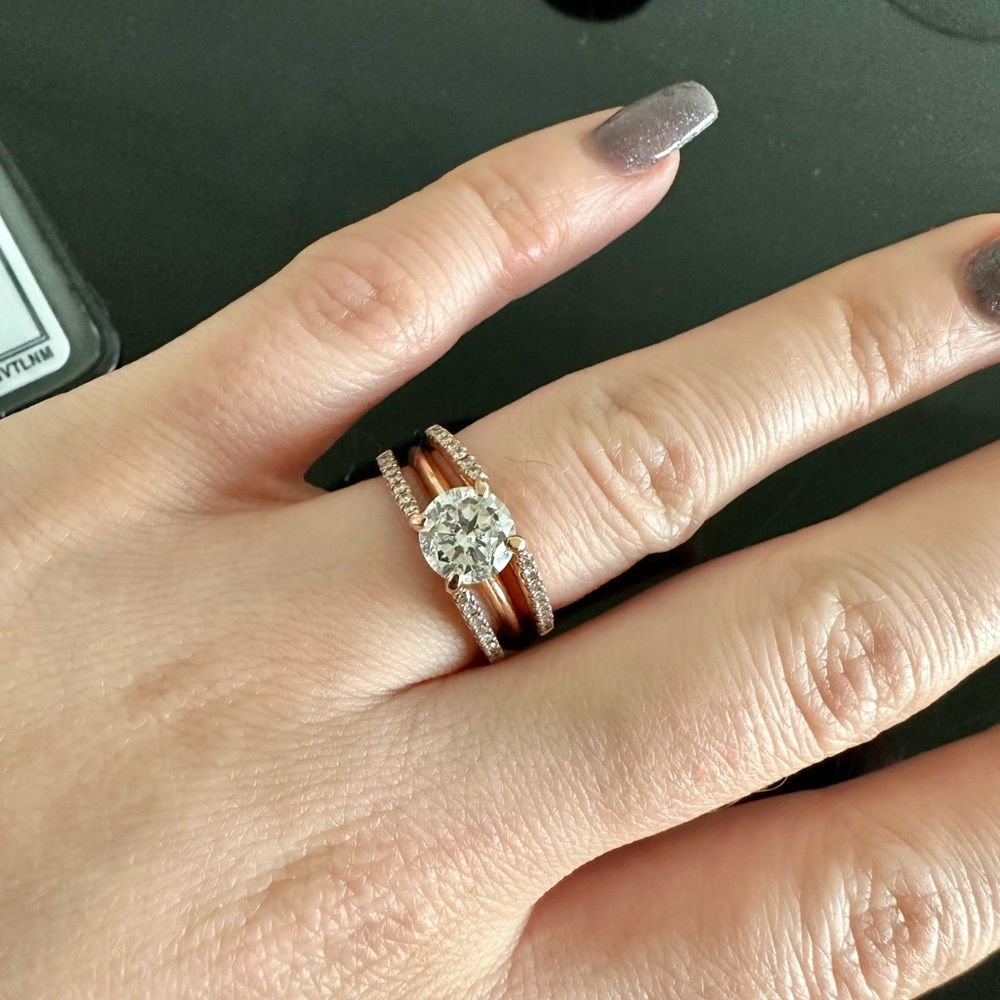 Solitaire Diamond Engagement Ring with a matching wedding band - certified